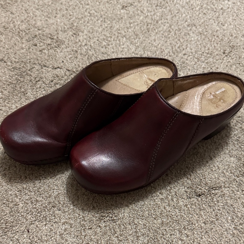 Dansko Dark Red Leather Mules